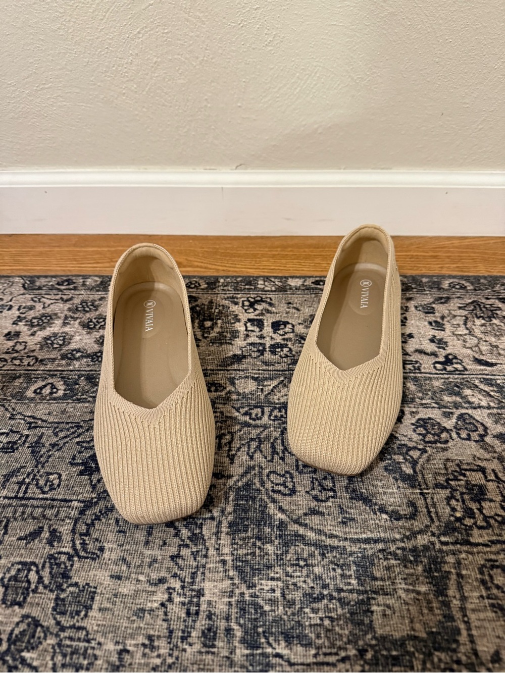 VIVAIA Size 39 / 8 Square-Toe V-Cut Flats (Margot 2.0) Color Almond - Picture 2 of 8
